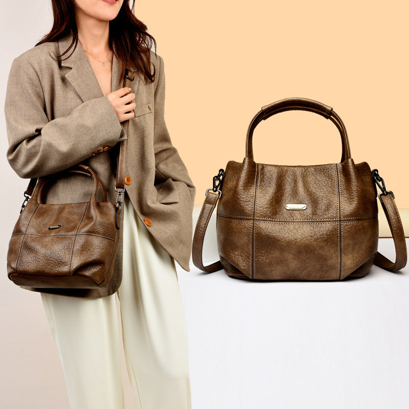 High-capacity Womens Soft Leather Shoulder Or Crossbody Bag