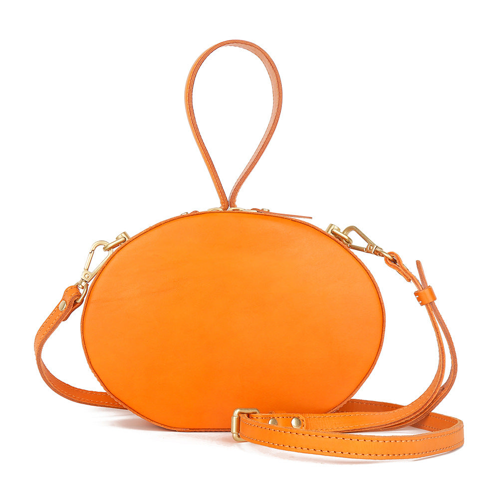 First Layer Cowhide Women's Crossbody Bag Simple Round Hand Carrying Retro