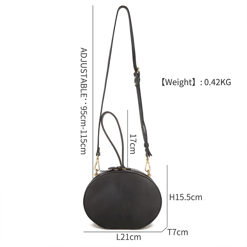 First Layer Cowhide Women's Crossbody Bag Simple Round Hand Carrying Retro
